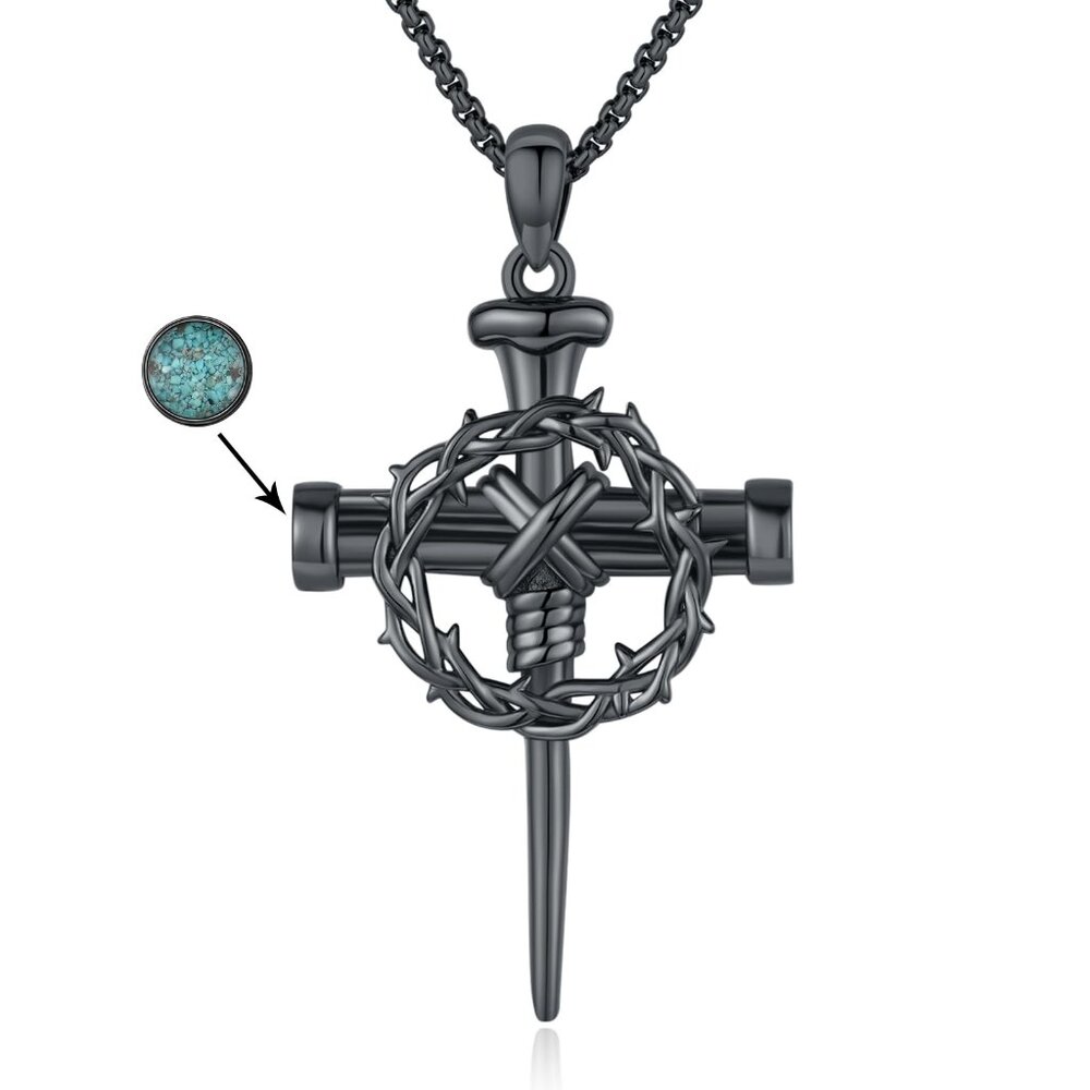 Sterling Silver Celtic Cross Pendant Necklace with Turquoise Gemstone